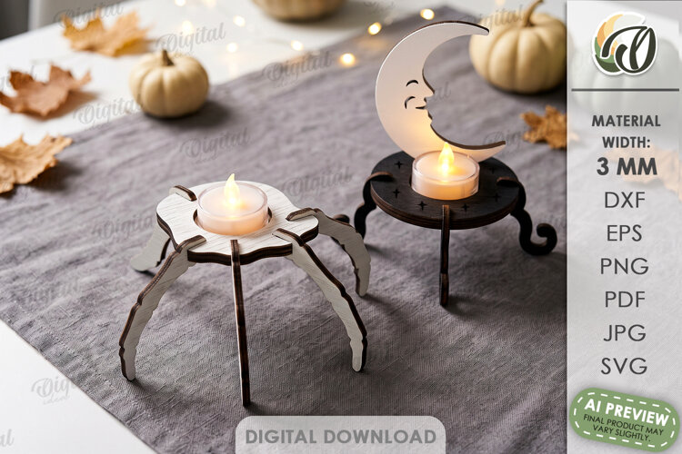 3D Halloween Candle Holder Laser Cut. Tea Light Holder SVG example image 1