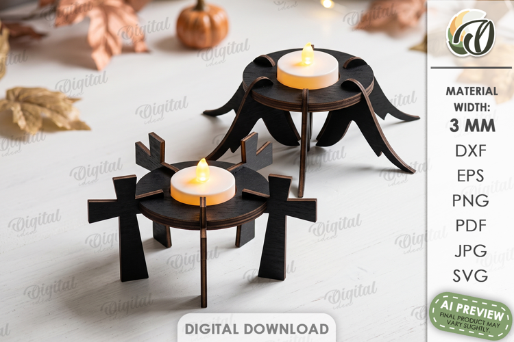 3D Halloween Candle Holder Laser Cut. Tea Light Holder SVG