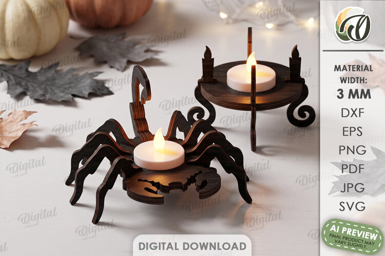 3D Halloween Candle Holder Laser Cut. Tea Light Holder SVG example image 1