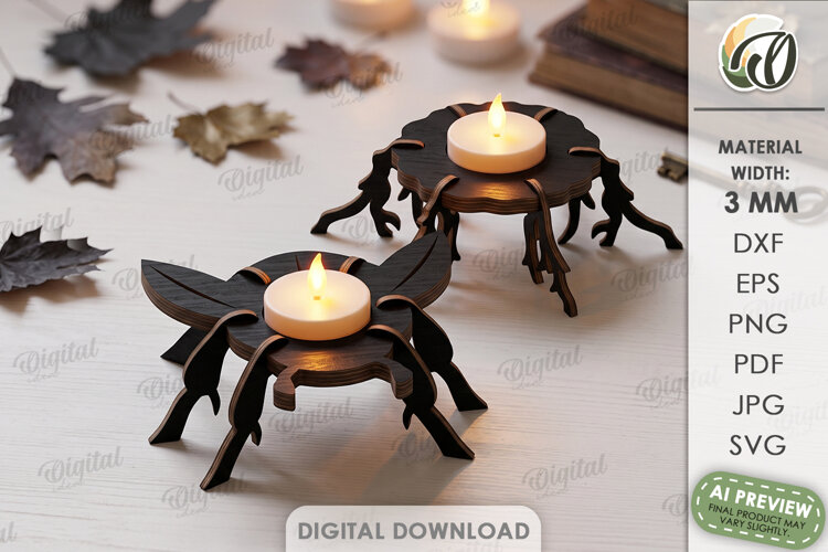 3D Halloween Candle Holder Laser Cut. Tea Light Holder SVG example image 1