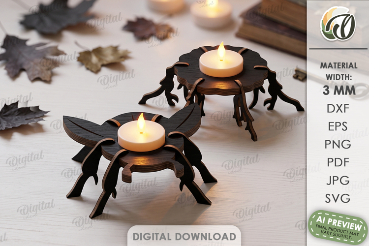 3D Halloween Candle Holder Laser Cut. Tea Light Holder SVG