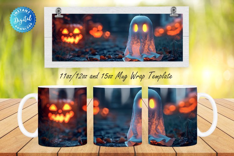 3D Halloween Ghost 11, 12 & 15 Oz Mug Sublimation example image 1