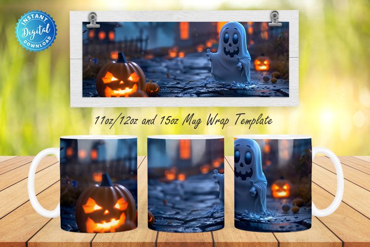 3D Halloween Ghost 11, 12 & 15 Oz Mug Sublimation example image 1