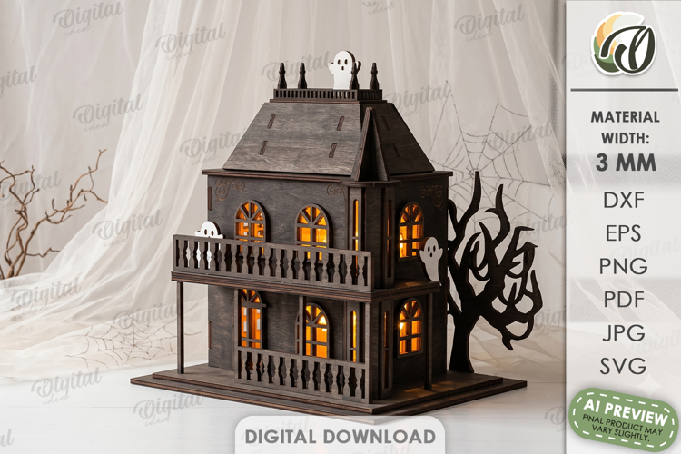 3D Halloween Haunted House Laser Cut. Candle Holder SVG