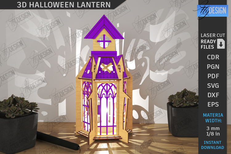 Halloween Lantern Laser Cut|Seasonal Decoration|3D Lamp SVG