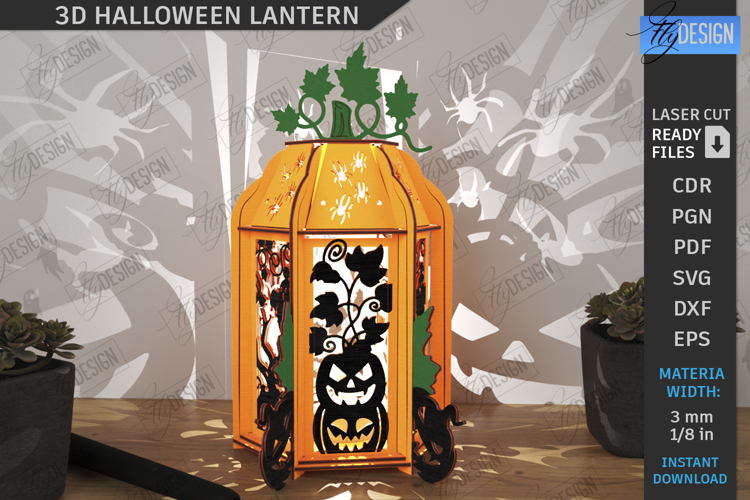 Halloween Lantern Laser Cut|Seasonal Decoration|3D Lamp SVG