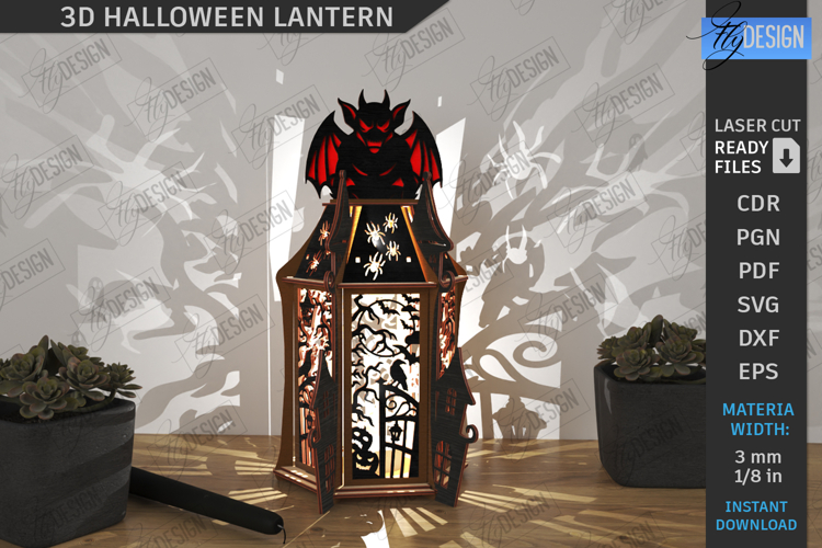 Halloween Lantern Laser Cut|Seasonal Decoration|3D Lamp SVG