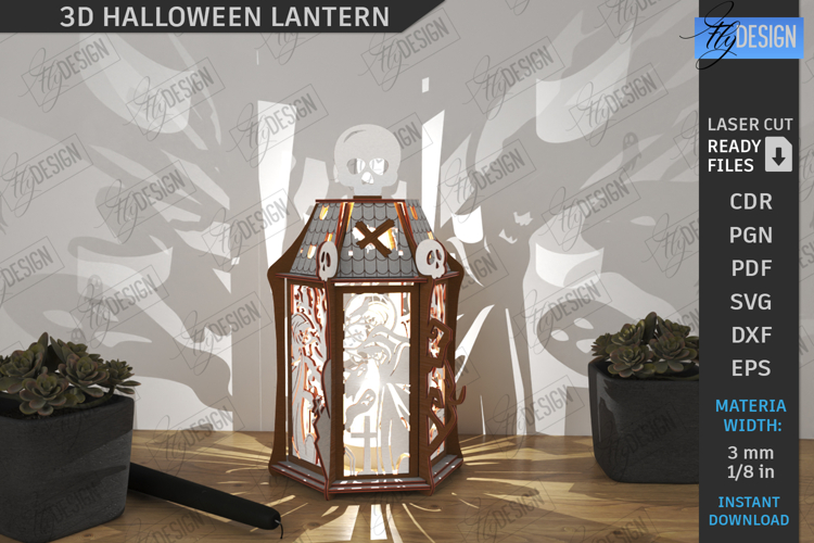 Halloween Lantern Laser Cut|Seasonal Decoration|3D Lamp SVG