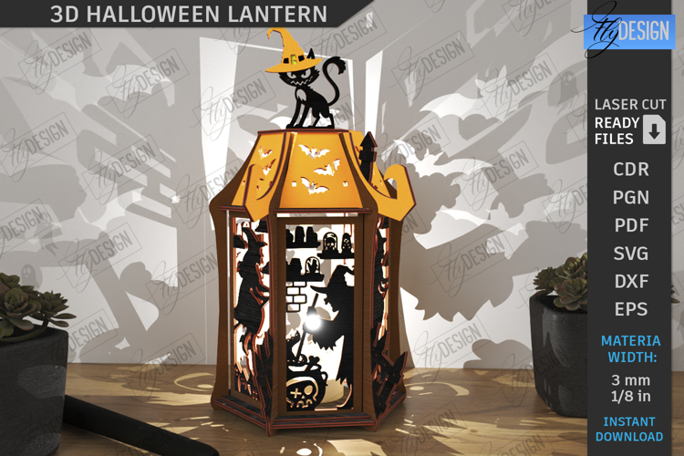 Halloween Lantern Laser Cut|Seasonal Decoration|3D Lamp SVG
