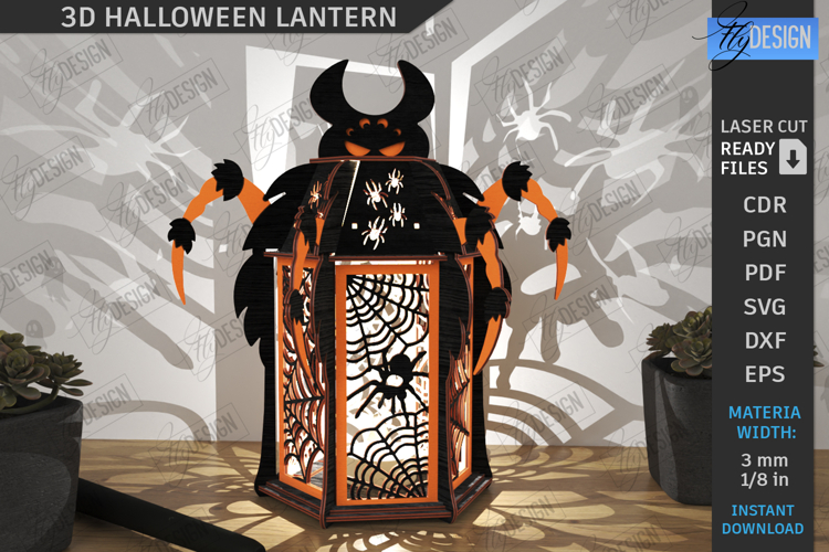 Halloween Lantern Laser Cut|Seasonal Decoration|3D Lamp SVG