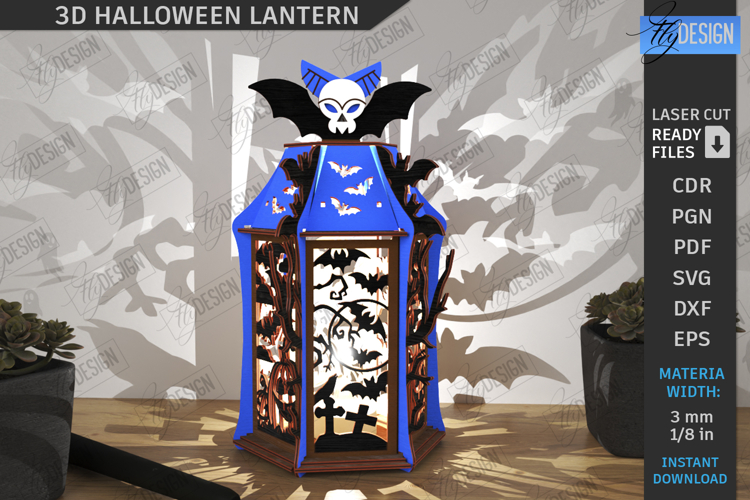 Halloween Lantern Laser Cut|Seasonal Decoration|3D Lamp SVG