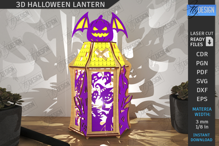 Halloween Lantern Laser Cut|Seasonal Decoration|3D Lamp SVG