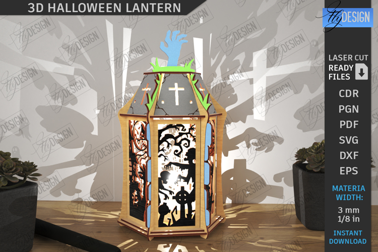 Halloween Lantern Laser Cut|Seasonal Decoration|3D Lamp SVG