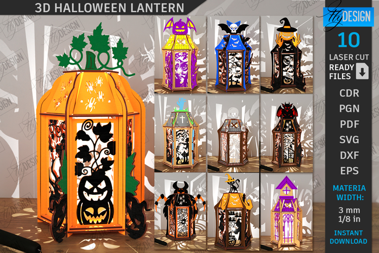 3D Halloween Lantern Laser Cut Bundle, Spooky Decor SVG