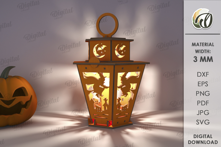 3D Halloween Lantern Laser Cut. Halloween Lamp SVG