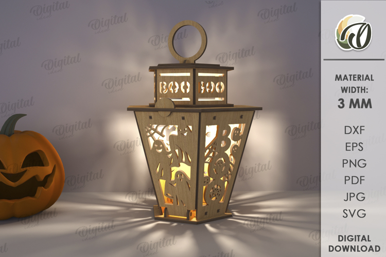 3D Halloween Lantern Laser Cut. Halloween Lamp SVG