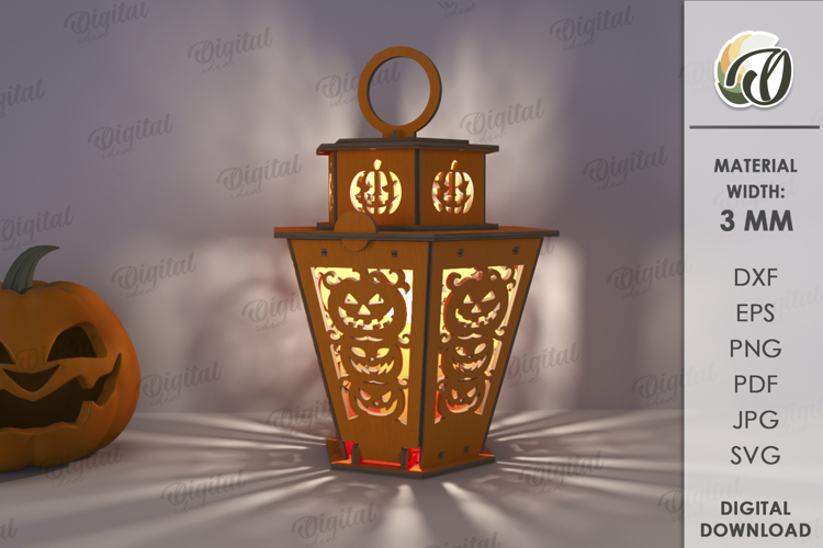 3D Halloween Lantern Laser Cut. Halloween Lamp SVG
