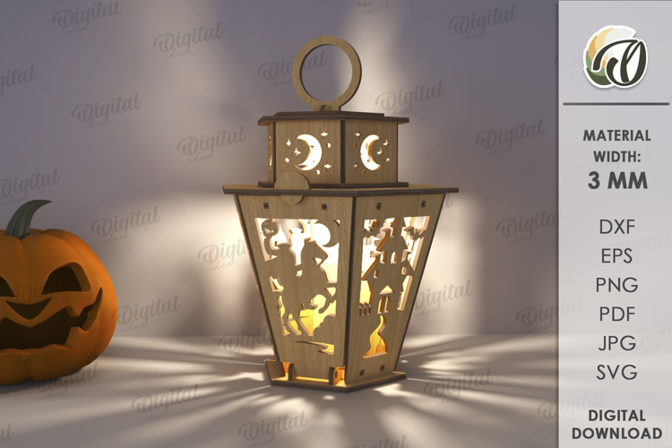 3D Halloween Lantern Laser Cut. Halloween Lamp SVG