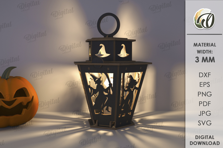 3D Halloween Lantern Laser Cut. Halloween Lamp SVG
