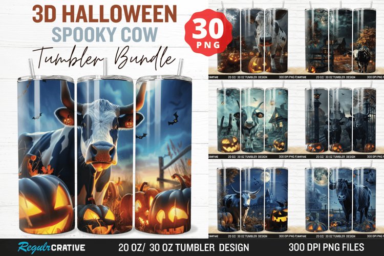 3D Halloween Spooky Cow Tumbler Wrap Bundle