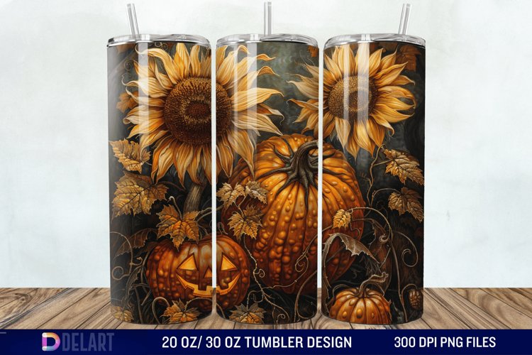 3D Halloween Sunflowers with Pumpkins Tumbler Wrap
