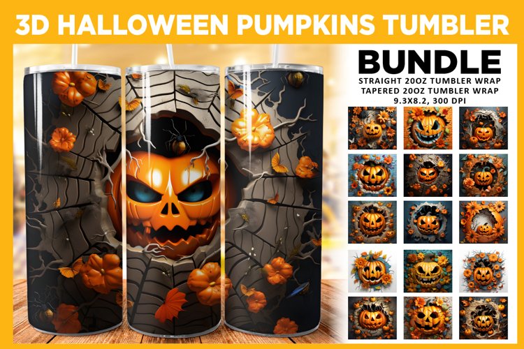 3D Halloween Tumbler Sublimation Bundle, 20 oz Fall Tumbler, Halloween Bundle, Design Bundle, Pumpkins Sublimation, Digital Download PNG, Straight & Tapered PNG, 3d Halloween 20oz Skinny Tumbler, 3D Hole In A Wall Tumbler, Bundle, 3d Sublimation Tumbler W