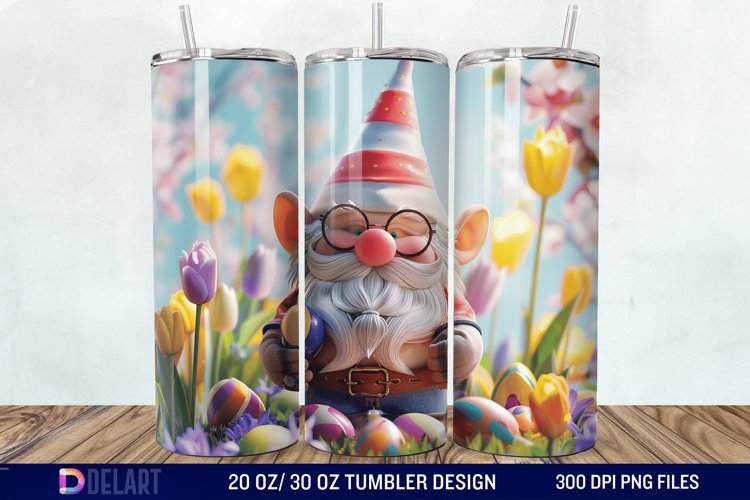 3D Happy Easter Day Gnome Tumbler Wrap example image 1