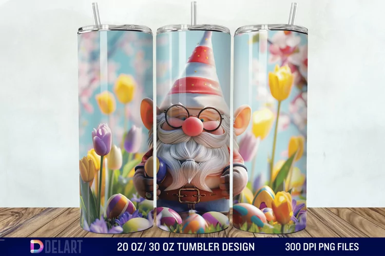 3D Happy Easter Day Gnome Tumbler Wrap