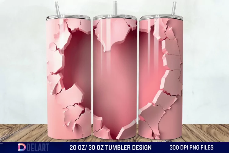 3D Heart Hole In A Wall Tumbler Wrap