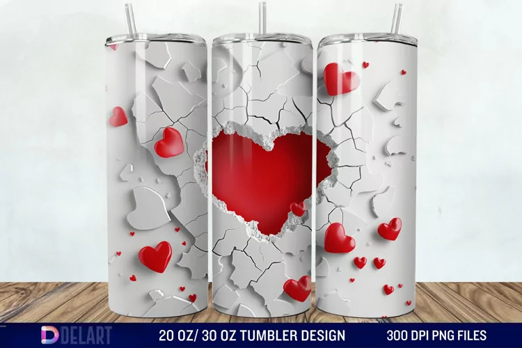 3D Heart Hole In A Wall Tumbler Wrap