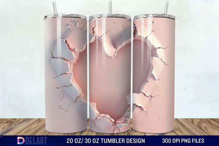 3D Heart Hole In A Wall Tumbler Wrap