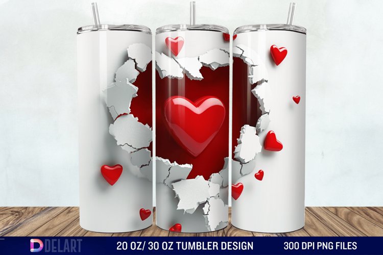 3D Heart Hole In A Wall Tumbler Wrap example image 1