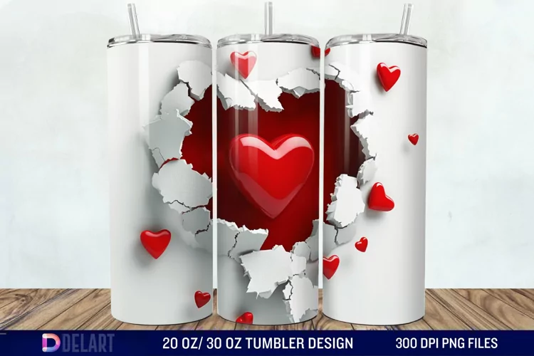 3D Heart Hole In A Wall Tumbler Wrap