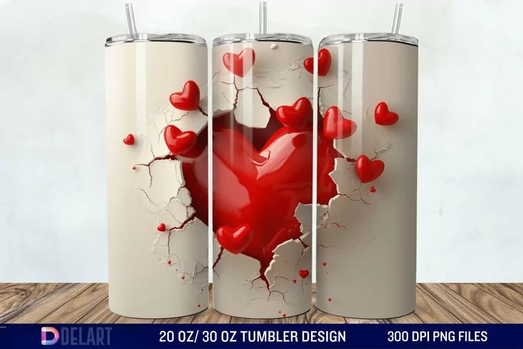 3D Heart Hole In A Wall Tumbler Wrap