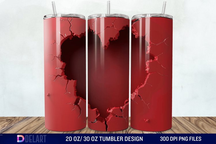 3D Heart Hole In A Wall Tumbler Wrap example image 1