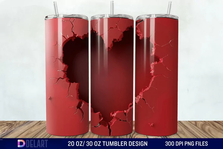3D Heart Hole In A Wall Tumbler Wrap