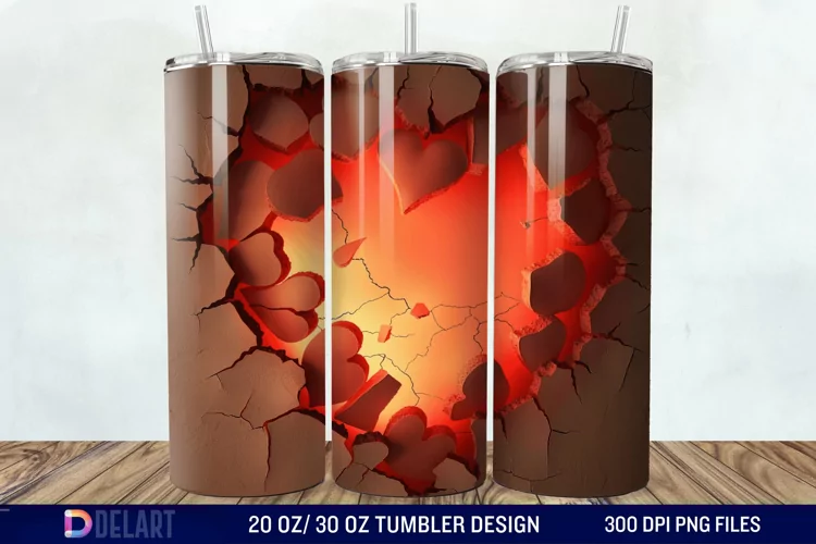 3D Heart Hole In A Wall Tumbler Wrap