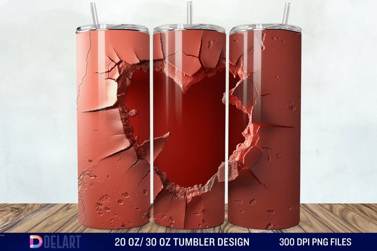 3D Heart Hole In A Wall Tumbler Wrap example image 1