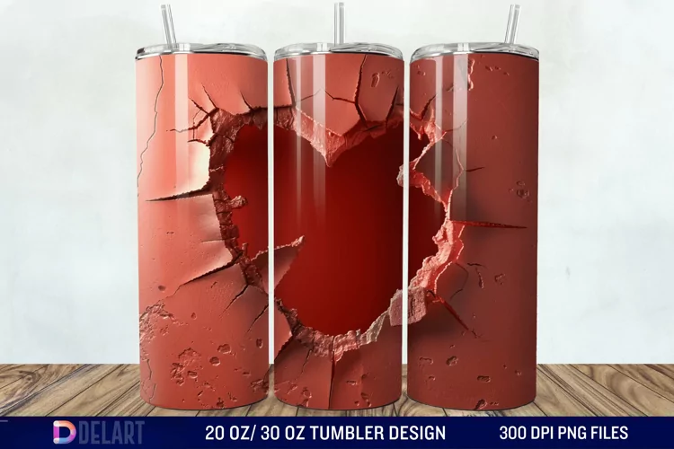 3D Heart Hole In A Wall Tumbler Wrap