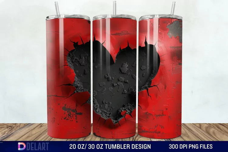 3D Heart Hole In A Wall Tumbler Wrap