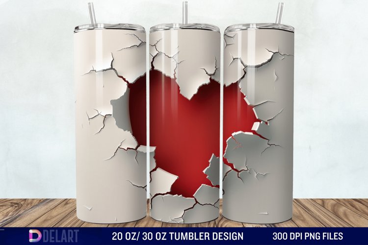 3D Heart Hole In A Wall Tumbler Wrap example image 1