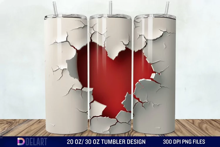 3D Heart Hole In A Wall Tumbler Wrap