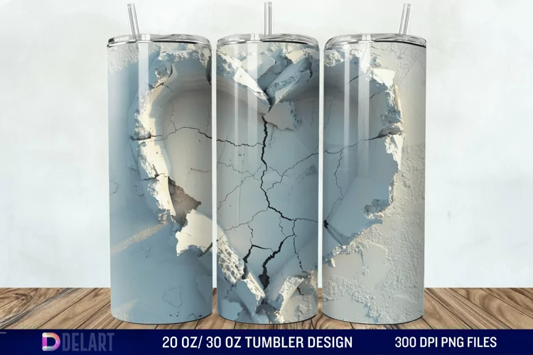 3D Heart Hole In A Wall Tumbler Wrap