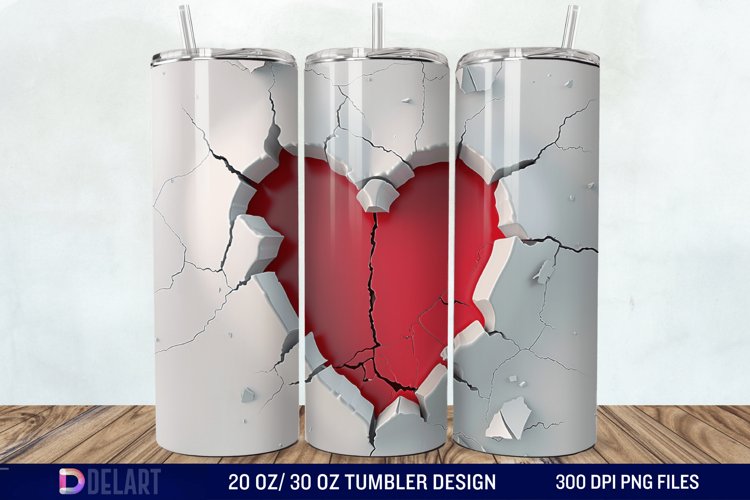 3D Heart Hole In A Wall Tumbler Wrap example image 1