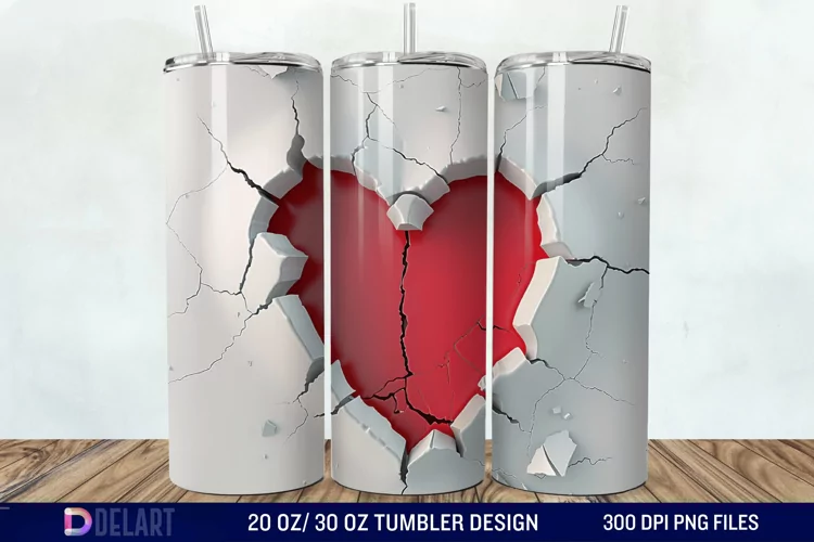 3D Heart Hole In A Wall Tumbler Wrap