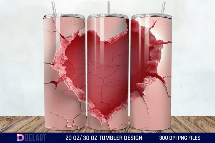 3D Heart Hole In A Wall Tumbler Wrap example image 1