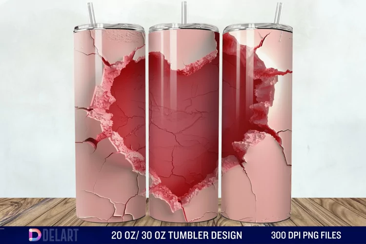 3D Heart Hole In A Wall Tumbler Wrap