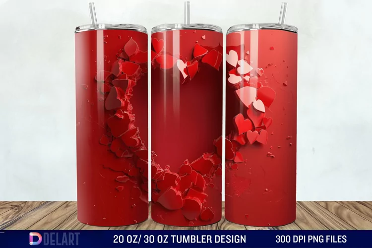 3D Heart Hole In A Wall Tumbler Wrap