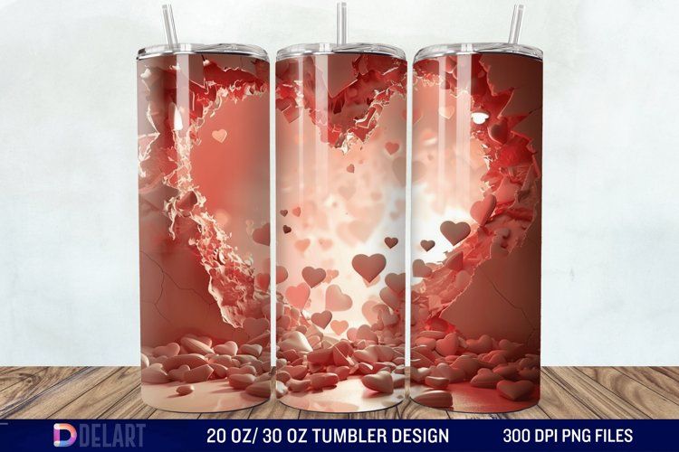 3D Heart Hole In A Wall Tumbler Wrap example image 1