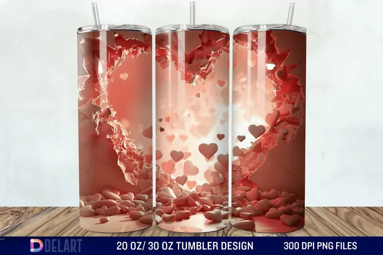 3D Heart Hole In A Wall Tumbler Wrap